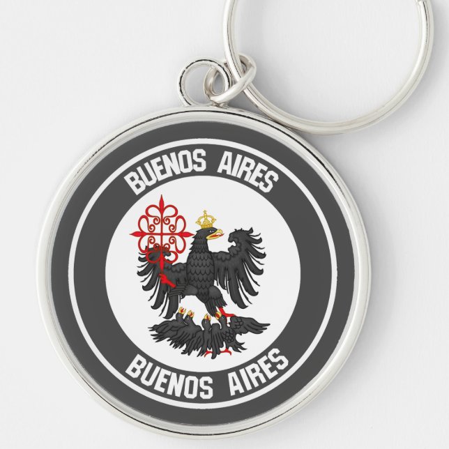 Buenos Aires Round Emblem Rund Silverfärgad Nyckelring (Framsidan)