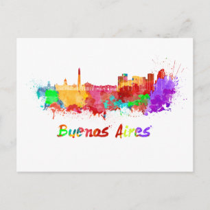 Buenos Aires skyline i vattenfärg Vykort