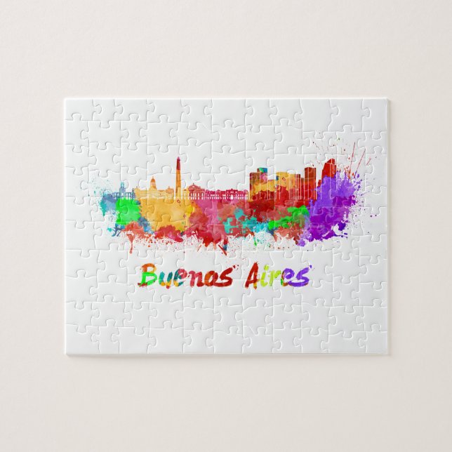 Buenos Aires skyline in watercolor Pussel (Horisontell)
