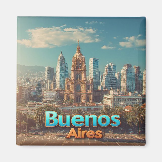 Buenos Aires Stadssiluett Med Historisk Katedral Magnet (Framsidan)