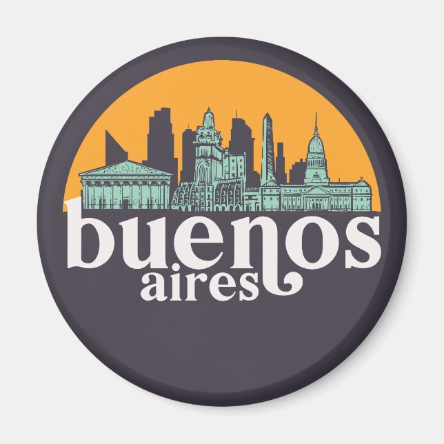 Buenos Aires Vintage City Skyline Cityscape Art Magnet (Framsidan)