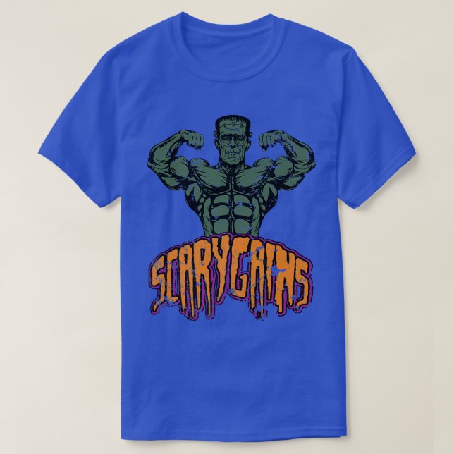 Buff Frankenstein Scary Gains Halloween Gym Workou T Shirt (Design framsida)