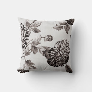 Buff Grått Taupe Vintage Blommigt Toile No. 2 Kudde