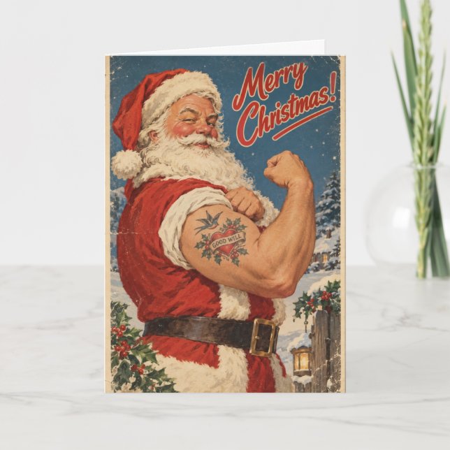 Buff Jul-Santa Kort | Rolig Vintage Retro (Framsida)