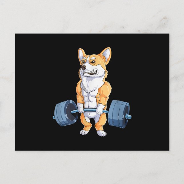 Buff Power Liiting Corgi BodyBuilder Meddelande Vykort (Framsida)