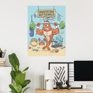 Buff räka gymposter - rolig strandkonsttryck poster