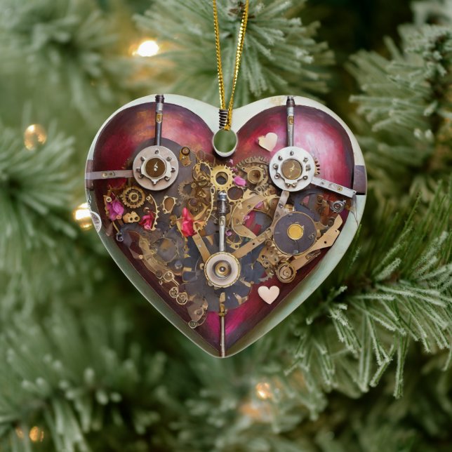 Buff Red Heart Steampunk Series Julgransprydnad Keramik (Träd)