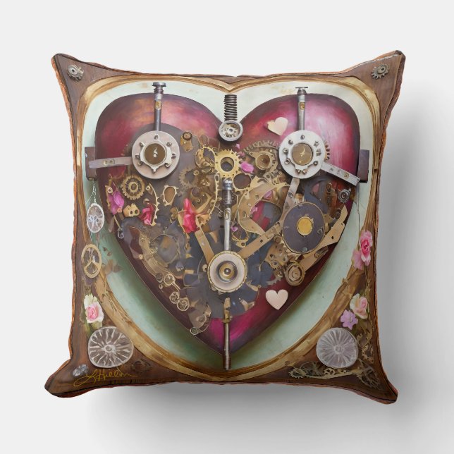 Buff Red Heart Steampunk Series Kudde (Framsida)