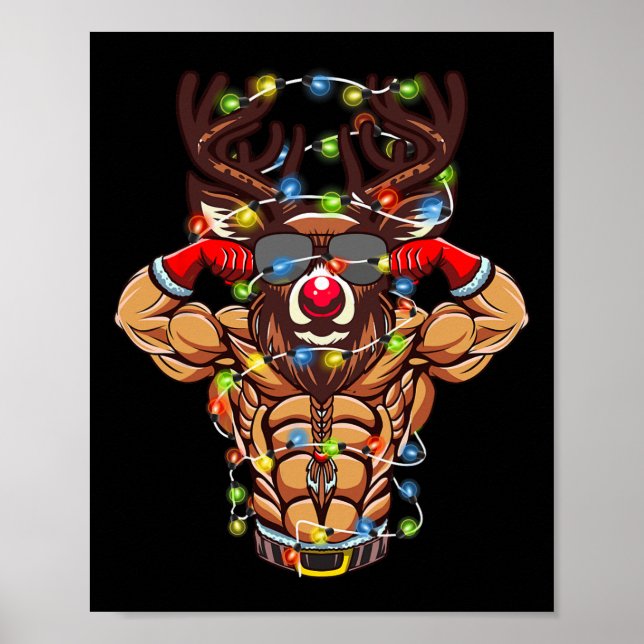 Buff Santa Reindeer Bodybuilding jul Gym Wei Poster (Framsidan)