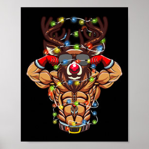 Buff Santa Reindeer Bodybuilding jul Gym Wei Poster