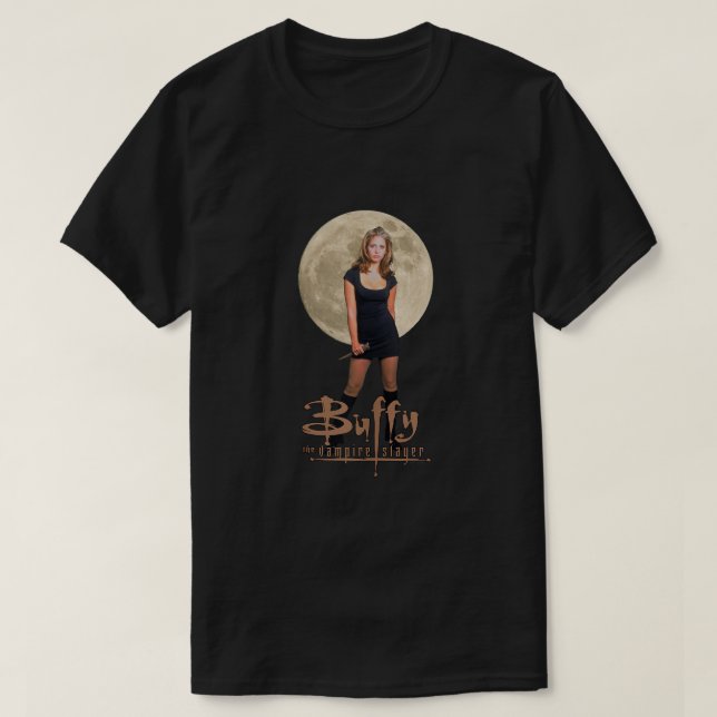 Buffa Vampire Sayer Buffy Photo med Måne Tan T Shirt (Design framsida)