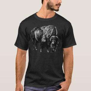 Buffalo American Bison Vintage Wood Engration T-shirt