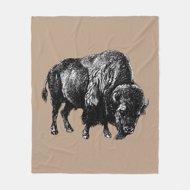 Buffalo American Bison Vintage Wood Engrave Fleecefilt (Framsidan)