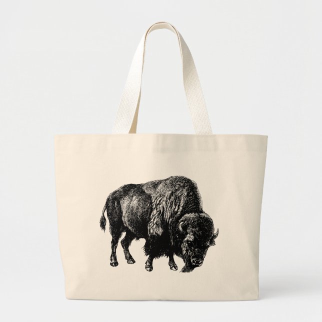 Buffalo American Bison Vintage Wood Engrave Jumbo Tygkasse (Framsidan)