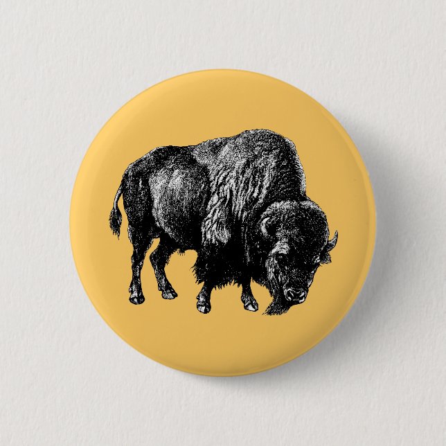 Buffalo American Bison Vintage Wood Engrave Knapp (Framsida)