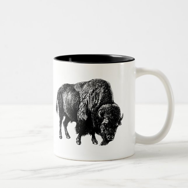 Buffalo American Bison Vintage Wood Engrave Mugg (Höger)