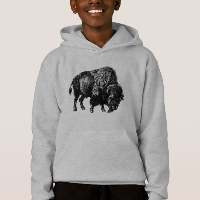 Buffalo American Bison Vintage Wood Engrave Tee Shirt (Framsida)