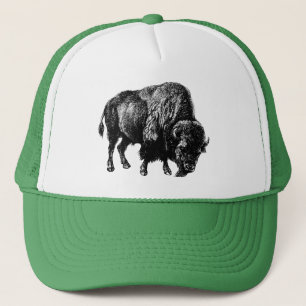Buffalo American Bison Vintage Wood Engrave Truc Keps