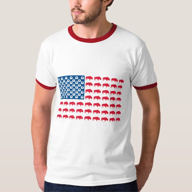 Buffalo American Flagga T Shirt (Framsida)