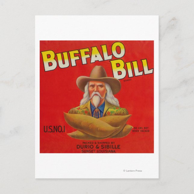 Buffalo Bill Brand Yam Låda-etikett Vykort (Framsida)