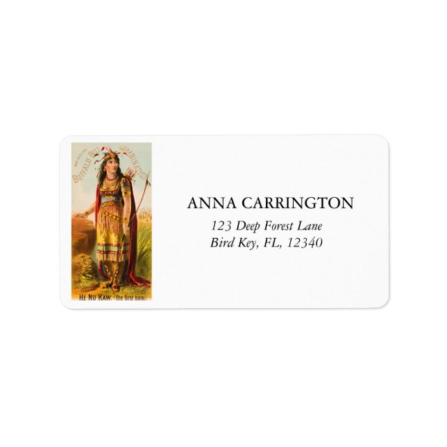 Buffalo Bill Handsomest Indian Maiden 1880-talet Adressetikett (Framsidan)