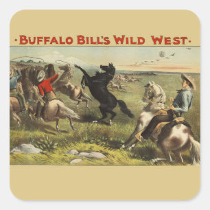 Buffalo Bill Wild West Cowboy Häst Affisch Fyrkantigt Klistermärke