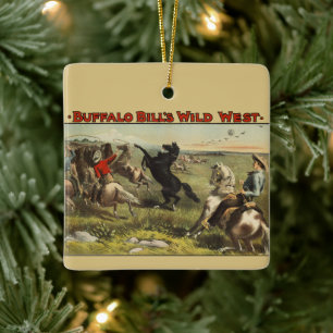 Buffalo Bill Wild West Cowboy Häst Affisch Julgransprydnad Keramik