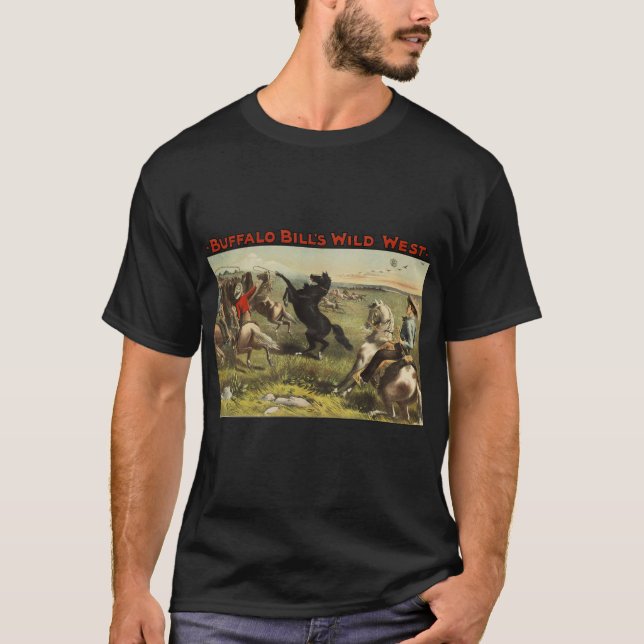 Buffalo Bill Wild West Cowboy Häst Affisch T Shirt (Framsida)