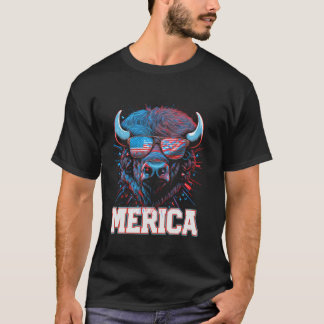 Buffalo Bison 4:e juli amerikanska Flagga Americ T Shirt