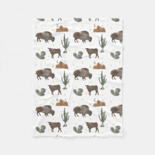 Buffalo Bison Baby Calf Desert Cactus Stars Fleecefilt