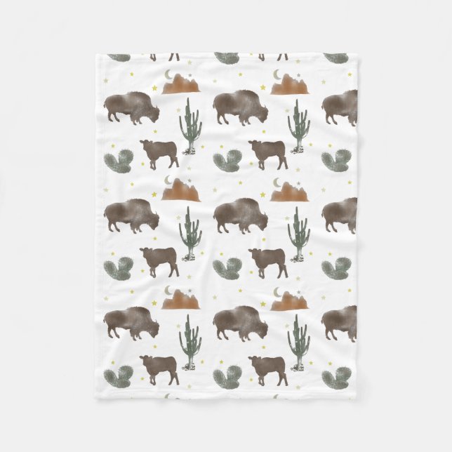 Buffalo Bison Baby Calf Desert Cactus Stars Fleecefilt (Framsidan)