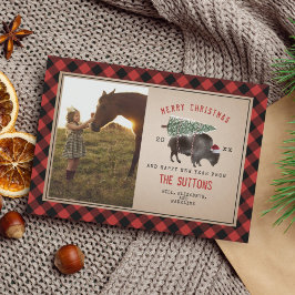 Buffalo Bison Burlap Rustic Julgran Photo Julkort