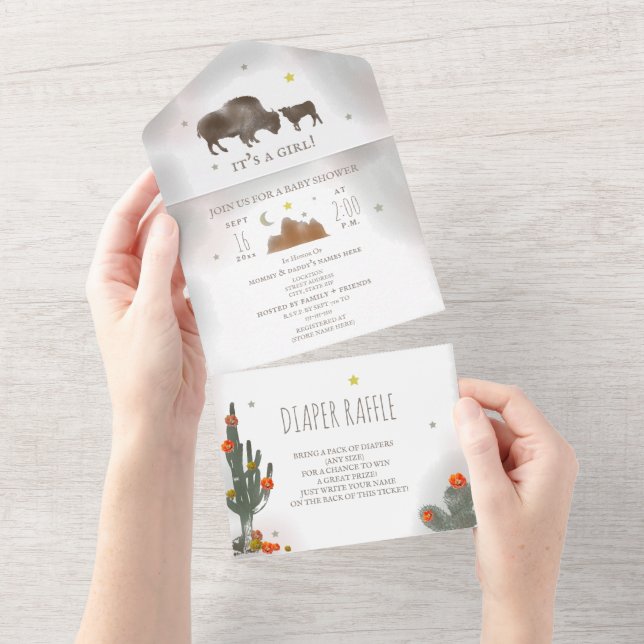 Buffalo Bison Cacti Diaper Raffle Baby Shower (Avrivbar del)