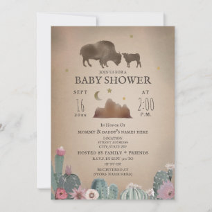 Buffalo Bison Desert Blommigt Girl Baby Shower Inbjudningar