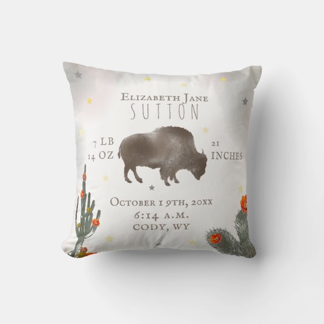 Buffalo Bison Desert Cacti Baby Birth Stats Blommi Kudde (Framsida)