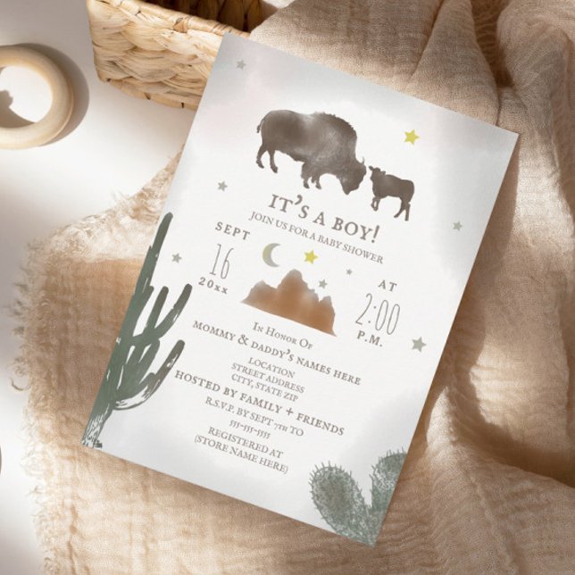 Buffalo Bison Desert Cactus Baby Shower Inbjudningar (Skapare uppladdad)