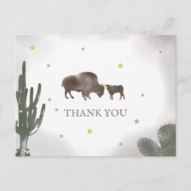 Buffalo Bison Desert Cactus Baby Shower Tack Vykort (Framsida)