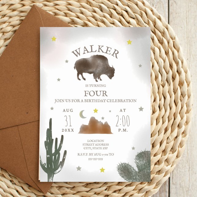 Buffalo Bison Desert Cactus födelsedag Inbjudningar (Skapare uppladdad)