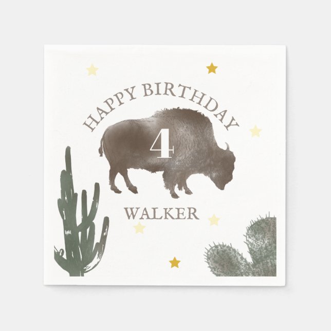 Buffalo Bison Desert Cactus Ranch Western Birthday Pappersservett (Framsidan)