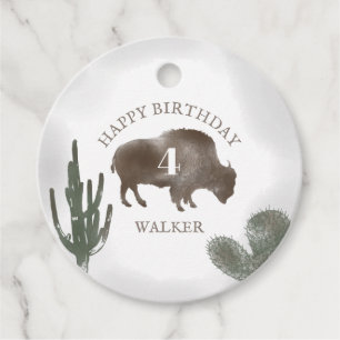 Buffalo Bison Desert Ranch Cactus Westerna födelse Gåvor Etiketter