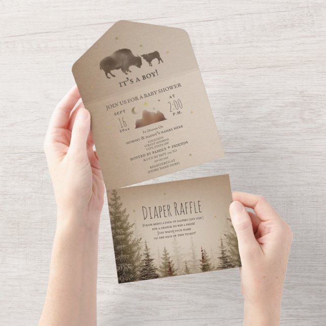 Buffalo Bison Evergreen Diaper Raffle Baby Shower (Avrivbar del)