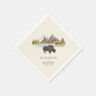 Buffalo Bison Fall Autumn Mountain Bröllop Pappersservett