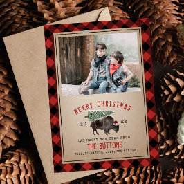 Buffalo Bison Julgran Rustic Red Play Julkort