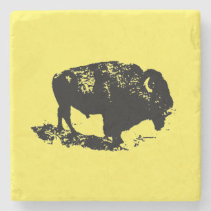 Buffalo Bison Lithograph Elegant Black Gult Stenunderlägg