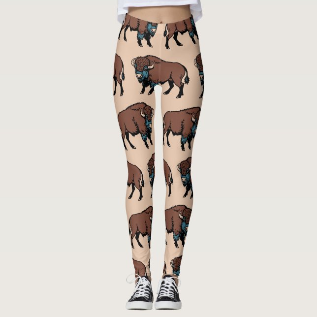 Buffalo Bison Mönster Leggings (Framsida)