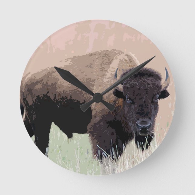 Buffalo / Bison Rund Klocka (Framsida)