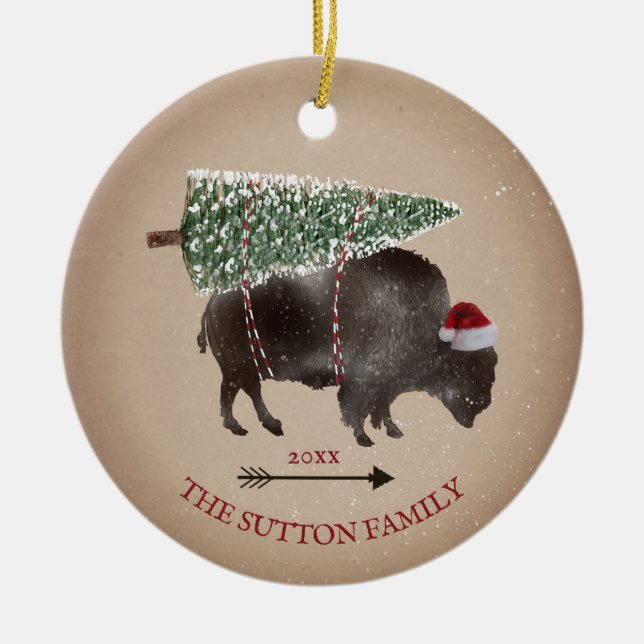 Buffalo Bison Santa Arrow Snö Julgran Julgransprydnad Keramik (Framsidan)