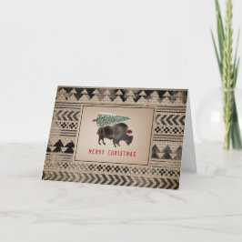 Buffalo Bison Santa God jul Träd Burlap Helgkort