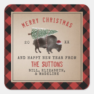 Buffalo Bison Santa God jul Träd Fyrkantigt Klistermärke