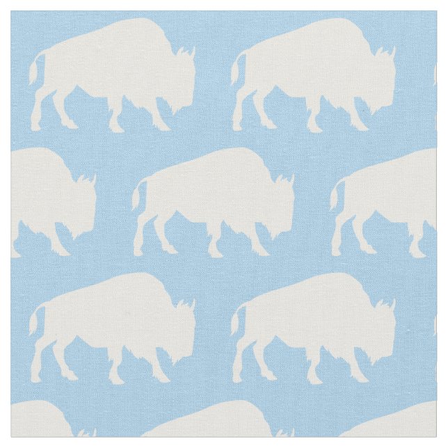Buffalo Bison Silhouettes Blue Tyg (Närbild)